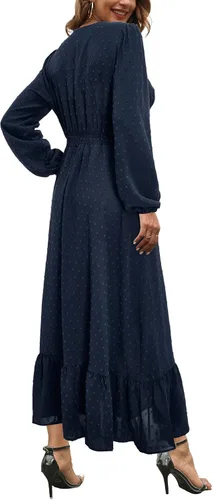 Vista 4 de STYLEWORD Vestido largo para mujer 2023, de manga largacorta, estilo bohemio, casual, fluido