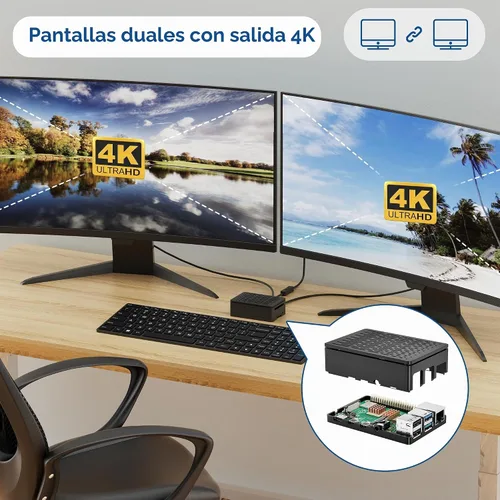 Vista 6 de RasTech Raspberry Pi 4 Kit de inicio de 4GB con placa Pi 4 de 4GB, tarjeta de 32GB, 4 disipadores de calor de cobre, 2 cables de salida HD, fuente