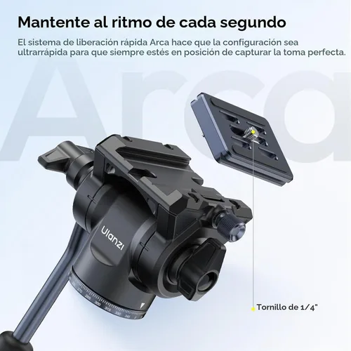 Vista 5 de ULANZI Ombra Xiang Ⅱ - Trípode de video para cámara con cabezal fluido, trípode de viaje de 61.5 pulgadas con placa de liberación rápida de Arca