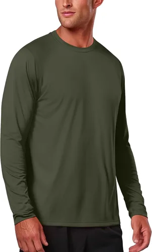 Vista 2 de Zengjo Camisetas atléticas que absorben la humedad para hombre, de manga larga, para entrenamiento, correr, gimnasio, rendimiento, protección UV