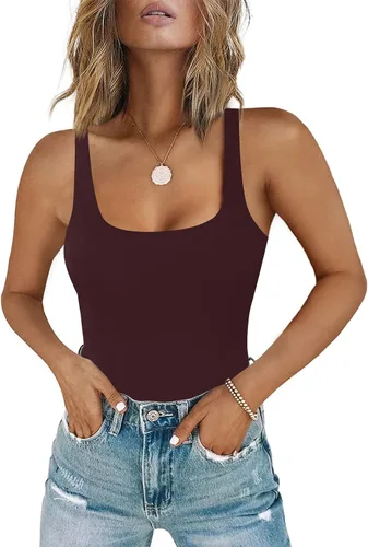 Vista 18 de Chunpin - Body sin mangas con cuello cuadrado para mujer, traje de leotardo, tanga, conjuntos de body A-Negro