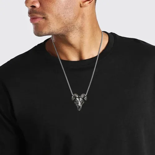 Vista 2 de AsAlways Demon Satan Necklace for Men Stainless Steel Retro Gothic Baphomet Goat Head Skull Pendant Necklace Jewelry Gift