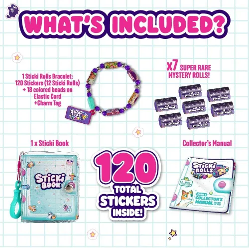 Vista 4 de Sky Castle STICKI Rolls Sticki Book – La pulsera original de calcomanías de juguete para usar y compartir + libro de colección Incluye 120 mini