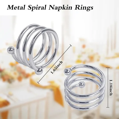 Vista 2 de Servilleteros de metal en espiral, redondos, hebillas, servilleteros para cenas, fiestas de vacaciones, reuniones familiares, cenas, decoraciones