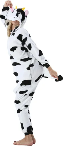 Vista 3 de DarkCom Unisex Adult Cow Onesie Halloween Costume One Piece Animal Pajamas Women Men Sleepwear Christmas Pajamas