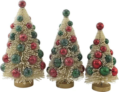 Vista 2 de Bethany Lowe Designs LC0692 - Árbol de cepillo para botella blanca con cuentas rojas y verdes S/3