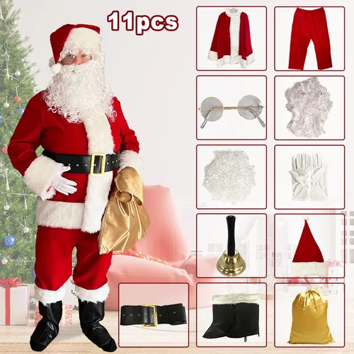 Vista 4 de adomi - traje de Santa. 10 piezas Disfraz de tejido suave, para adultos.