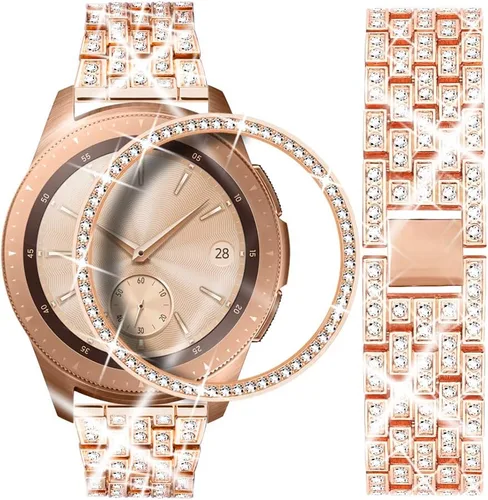 Vista 8 de Dsytom - Correas elegantes para mujer, compatibles con Samsung Galaxy Watch de 1.654 pulgadas + bisel 20mm Jewelry Bling Watchband+Bezel Ring