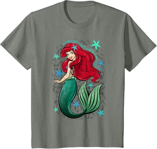 Vista 46 de Disney The Little Mermaid - Camiseta con notas musicales de Ariel, talla S Blanco