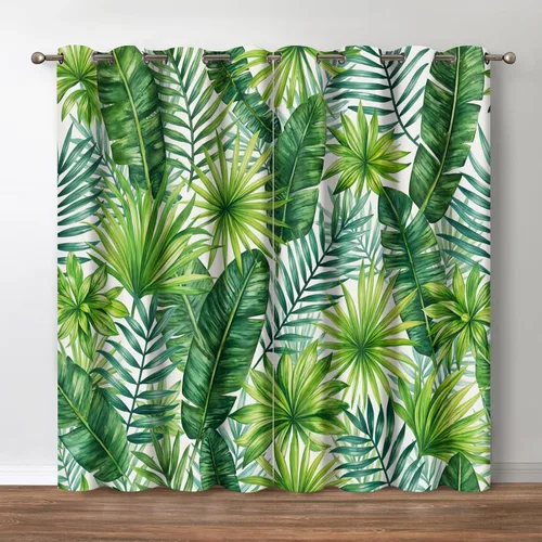 Vista 22 de Jekeno Cortinas opacas para oscurecer la habitación, con ojales, para ventana, atardecer, océano hawaiano, playa, tropical, palmera, decoración