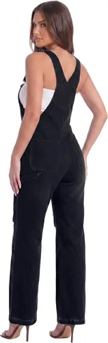 Vista 2 de Hybrid & Company Overol de mezclilla ajustable destruido casual para mujer, overol elástico Pvj156999-negro Ripp