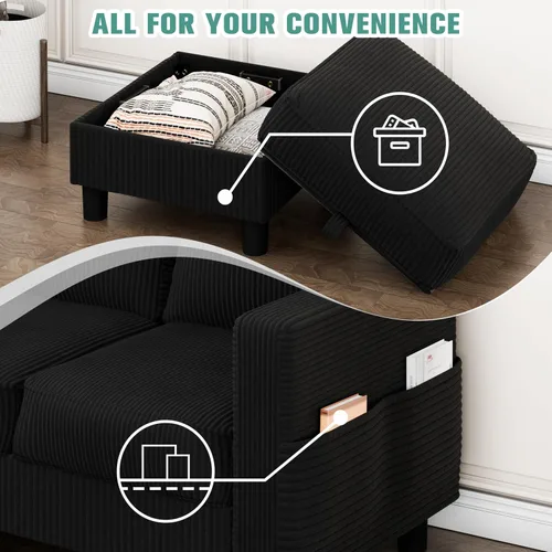 Vista 4 de SUNLEI Sofá Seccional Convertible para Espacios Pequeños, Sofá Modular en Forma de L con Otomana de Almacenamiento Extraíble, Sofás Pequeños
