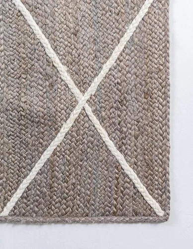 Vista 9 de Unique Loom Alfombra trenzada de la colección de yute – enrejado (2 pies 2 pulgadas x 6 pies 1 pulgada, gris/marfil)