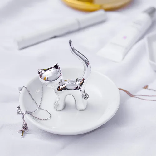 Vista 4 de Lependor Soporte para anillos de animales lindos, anillos, pulseras, aretes, bandeja de baratijas para mujeres y niñas, regalo de cumpleaños, gato