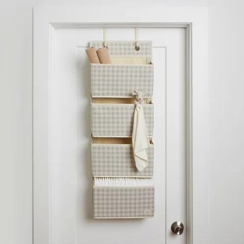 Vista 7 de 3 Sprouts Organizador para colgar sobre la puerta, organizador colgante para bebés y almacenamiento con 4 bolsillos grandes y 2 ganchos para ropa