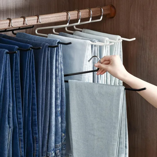 Vista 4 de SHIMOYAMA Perchas para pantalones de extremo abierto, paquete de 5, perchas para pantalones de una sola barra, colgador semiabierto para pantalones