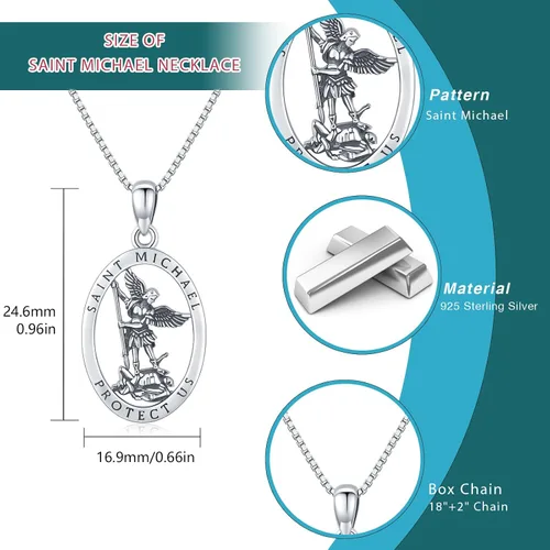 Vista 7 de Collar con colgante de San MiguelSan CristóperSan SebastiánGuadalupeÁngel de la GuardaSanta MuerteJudeJoseph para hombres y mujeres, plata de ley