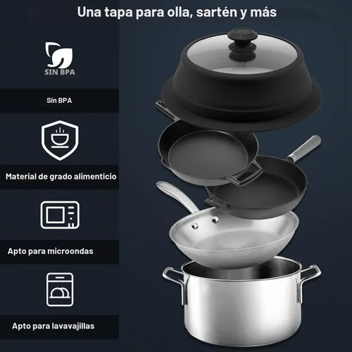 Vista 3 de Tapa plegable para salpicaduras de microondas con cubierta de vidrio templado ventilado, tapa wok apta para microondas, olla de vapor y olla redonda