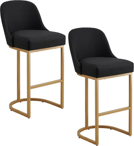 Vista 12 de Leick Home 10133PW/OL Taburete de bar con base de metal, juego de 2, para encimeras de cocina elevadas, mesas altas y bares, asiento moderno de lino