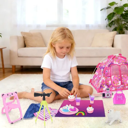Vista 3 de Ecore Fun Juego de 15 accesorios de camping para muñecas de 11.5 pulgadas