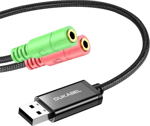Vista 8 de DuKabel Adaptador AUX TRS USB a conector de 0.138 in para tarjeta de sonido USB integrada con enchufe separado TRS micrófonos de 3 polos