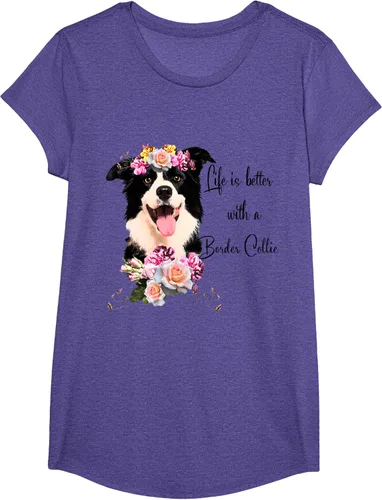 Vista 21 de Life is Better With a Border Collie - Camiseta de perro lindo con flores, gris, S Gris Oscuro