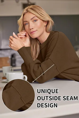 Vista 52 de Lillusory - Suéter extragrande con mangas de murciélago y cuello redondo para mujer, prenda moderna de otoño de tejido de punto sin botones