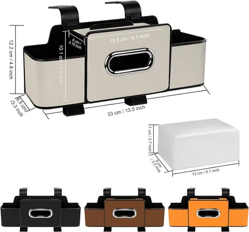 Vista 2 de Organizador de asiento trasero de automóvil con pañuelos, caja de pañuelos para el respaldo del asiento del automóvil y gancho de almacenamiento