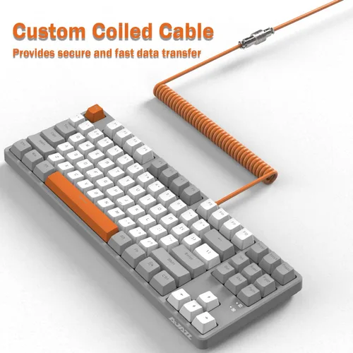 Vista 6 de A.JAZZ AK873 Teclado mecánico TKL con cable de 87 teclas para juegos con retroiluminación arco iris, interruptor azul táctil táctil NKRO, cable