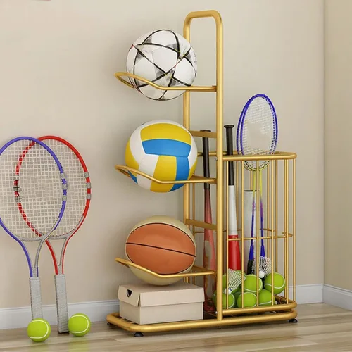 Vista 9 de Basketball Storage Rack, Sports Equipment Organizer, Yoga Mat Storage Basket, Multi-Tier Ball Storage Rack with Adjustable Feet for Garages, Courts