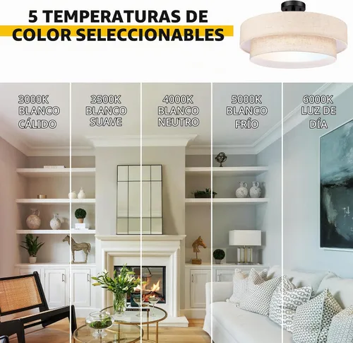 Vista 5 de Hamilyeah Lámpara de techo redonda de montaje semiempotrado de 20 pulgadas, LED de 48 W con pantalla de tela, tambor regulable de doble capa 5CCT 20