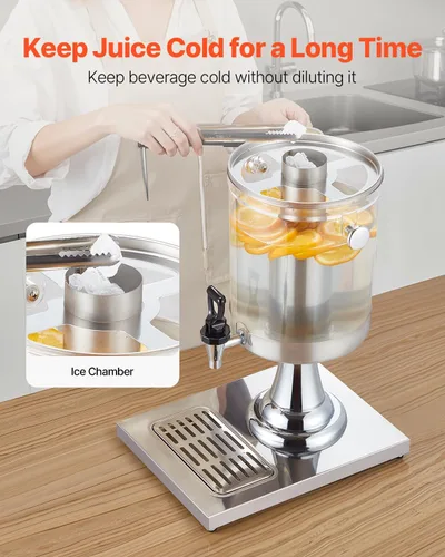 Vista 3 de VEVOR Dispensador de bebidas, dispensador de bebidas de 2.1 galones para fiestas, dispensadores de jugo de acero inoxidable + plástico con bandeja