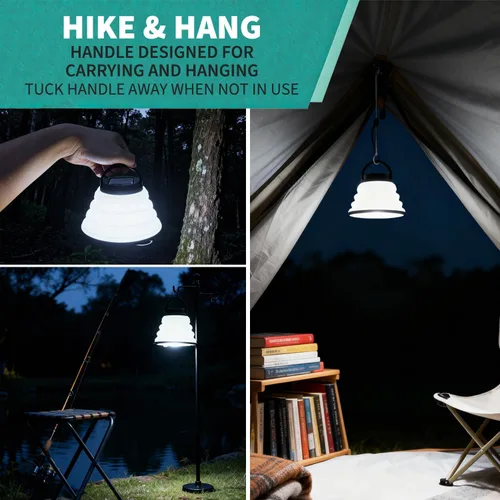 Vista 6 de Paquete de 2 luces solares plegables para camping, LED, portátil, USB, multicolor, 6 modos de color, lámpara impermeable para huracanes, cortes