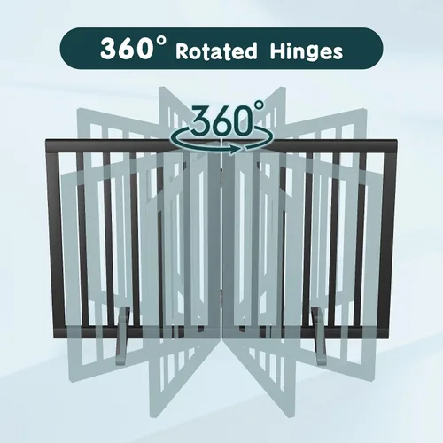 Vista 3 de Semiocthome Puertas de bambú para perros para interiores, puertas independientes de 2 paneles para cachorros para la casa con 2 soportes de metal