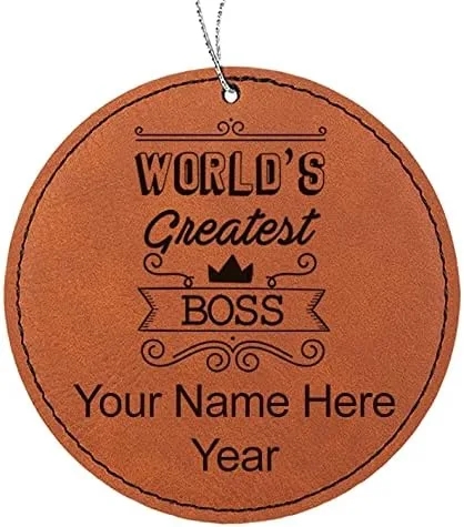 Vista 8 de LaserGram Adorno de Navidad personalizado, el jefe más grande del mundo, piel sintética, idea de regalo personalizada grabada con láser