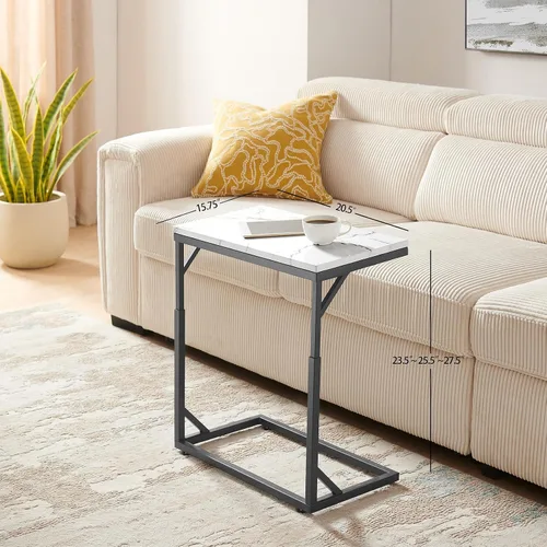 Vista 2 de Mesa auxiliar en forma de C, mesa de sofá pequeña con marco de metal, mesa auxiliar de altura ajustable para sofá, sala de estar, dormitorio, mesita