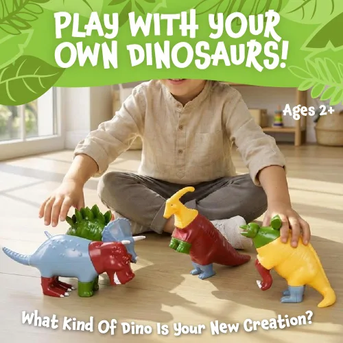 Vista 7 de Juego de juguetes magnéticos para mezclar o combinar dinosaurios, 15 piezas