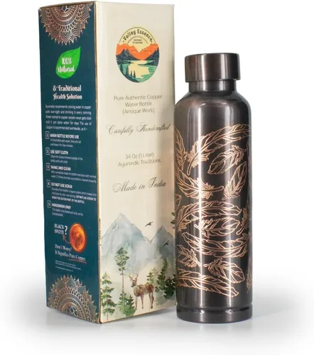 Vista 12 de Botella de agua ayurvédica de cobre puro de alta calidad, 34 onzas, tapa a prueba de fugas, diseño duradero de 11.99 oz Hidratación saludable