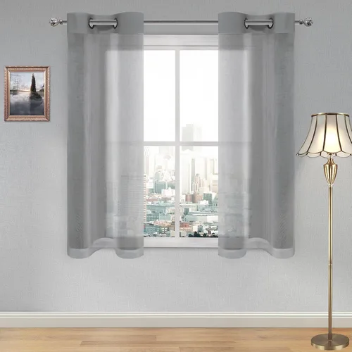 Vista 154 de DWCN Cortinas traslúcidas color verde frijol para sala de estar y dormitorio - Cortinas voile con aspecto de lino sintético con ojales en la parte