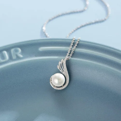 Vista 4 de FANCIME Collar de perlas de Phoenix de 9 a 0.394in de plata de ley con piedra natal de junio, collar de una sola perla, joyería fina para mujer