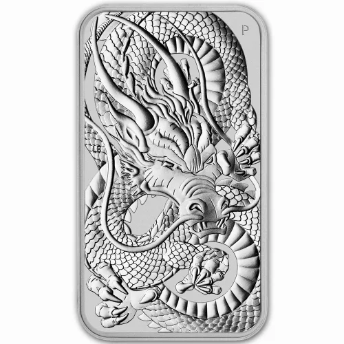 Vista 7 de 2018 - Presente (Año aleatorio) P 1 oz Lingote de Plata Australia Perth Mint Serie Dragón Moneda Rectangular Brillante sin Circular con Certificado