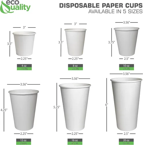Vista 4 de EcoQuality Vasos desechables de papel blanco de 8 onzas para bebidas calientes, reciclables, compostables, ideales para oficina, salas de descanso
