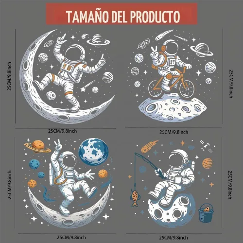 Vista 2 de SUPERDANT Juego de 4 calcomanías de plástico termotransferibles de astronauta, aviación, planeta, termotransferibles, para ropa, para camisetas