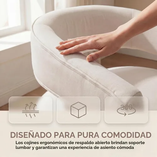 Vista 4 de DUOMAY Silla de comedor tapizada moderna con ruedas giratorias, juego de 1, silla auxiliar con respaldo de barril de lino, silla de tocador