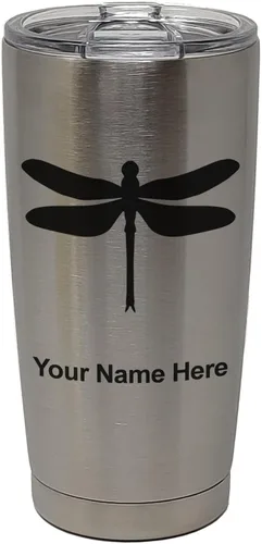 Vista 29 de LaserGram Vaso aislado al vacío de 20 onzas, libélula, grabado personalizado incluido (negro)