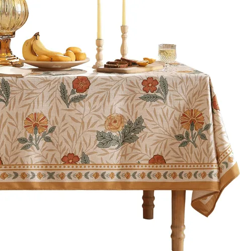 Vista 13 de [Usado] patdrea Mantel largo de lino de diseño verde para mesa rectangular, mantel vintage transpirable con patrón de frutas amarillas, funda