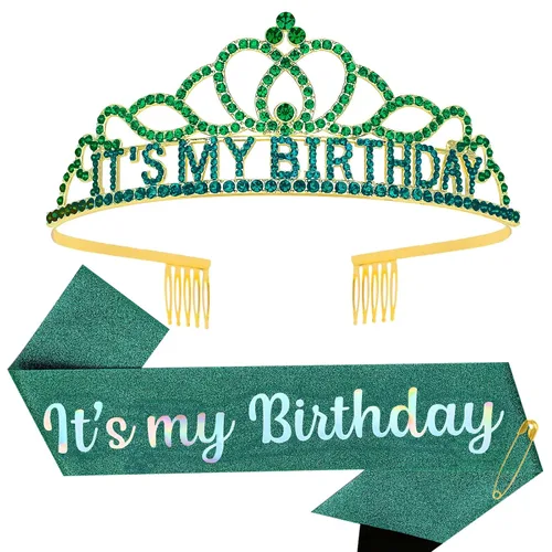 Vista 22 de Corona de cumpleaños plateada, banda con purpurina para cumpleaños, tiara para fiestas y decoraciones AB-Plata