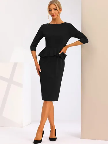 Vista 3 de Allegra K Elegante vestido de tubo con cuello barco para mujer, vestido de tubo ajustado para el trabajo y la oficina