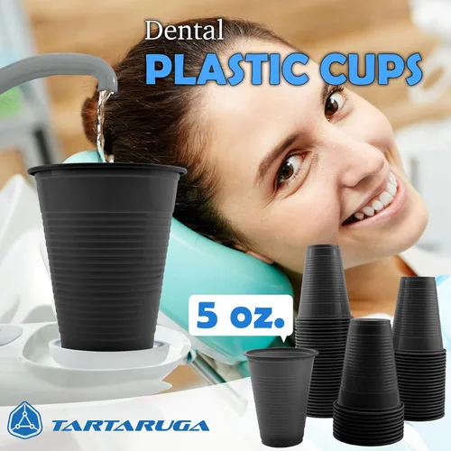 Vista 2 de 100 vasos de plástico desechables de grado dental de 5 onzas, color negro, resistente y duradero para beber, perfecto como taza de enjuague