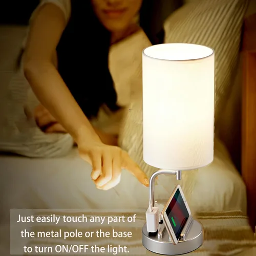 Vista 4 de Dreamholder - Lámpara de mesa con control táctil USB, lámpara de noche mejorada de 3 vías regulables con puertos de carga USB C y A y tomacorriente